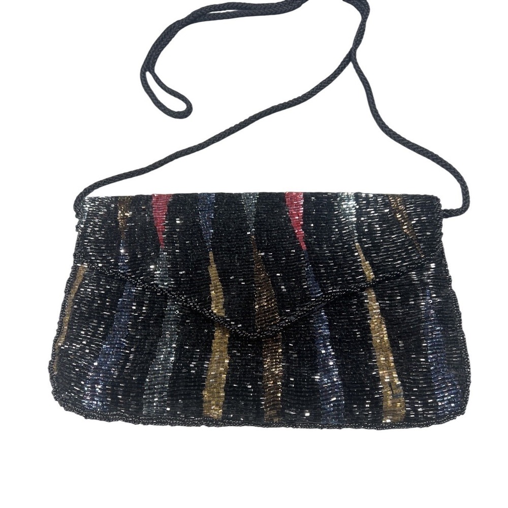 Vintage Purse Sequin Shoulder Bag Cocktail Disco Glam Retro Indie Seed Bead 80s